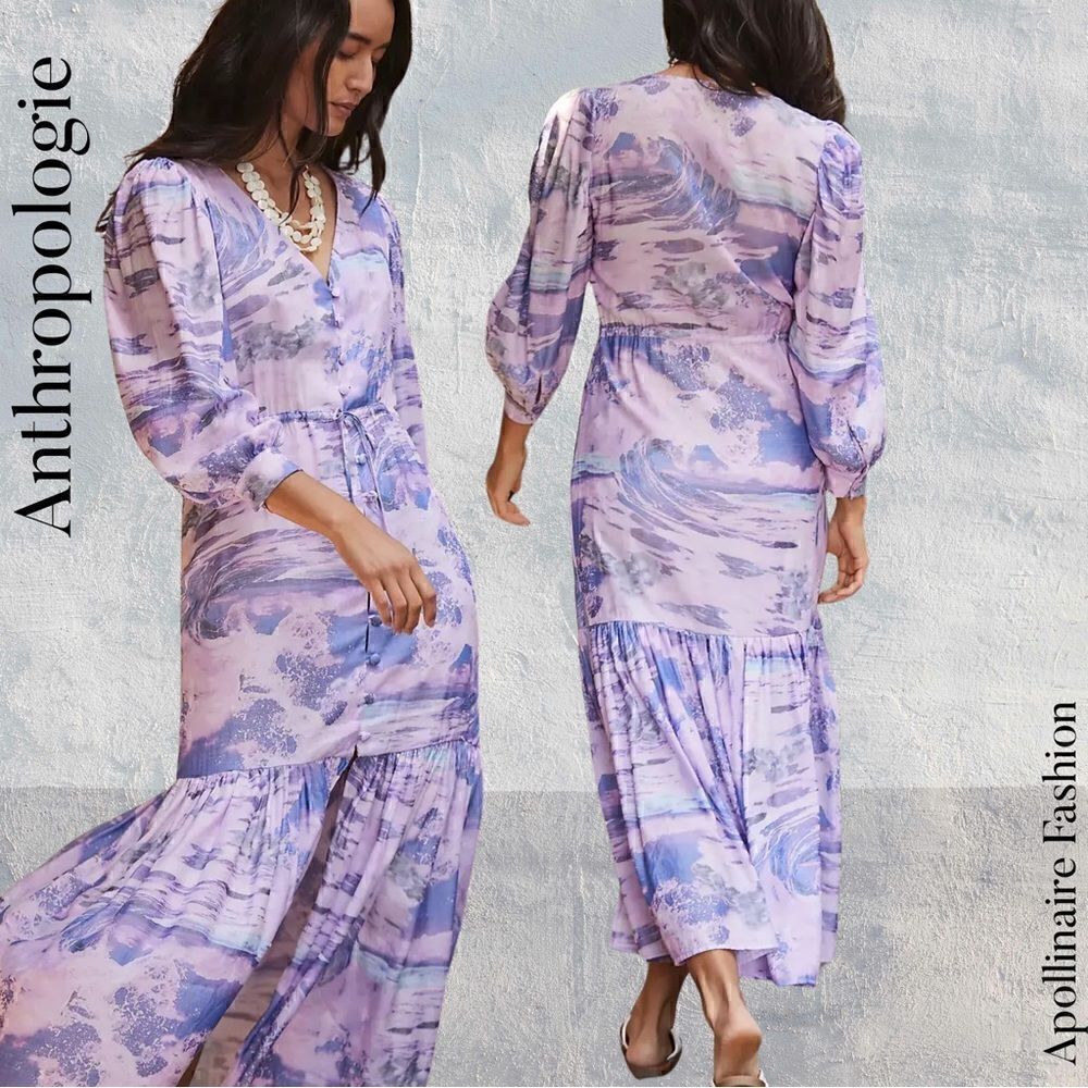 ANTHROPOLOGIE BY BOAMAR THE RIVERIA MAXI DRESS IN SEASCAPE NEW LARGE NWOT